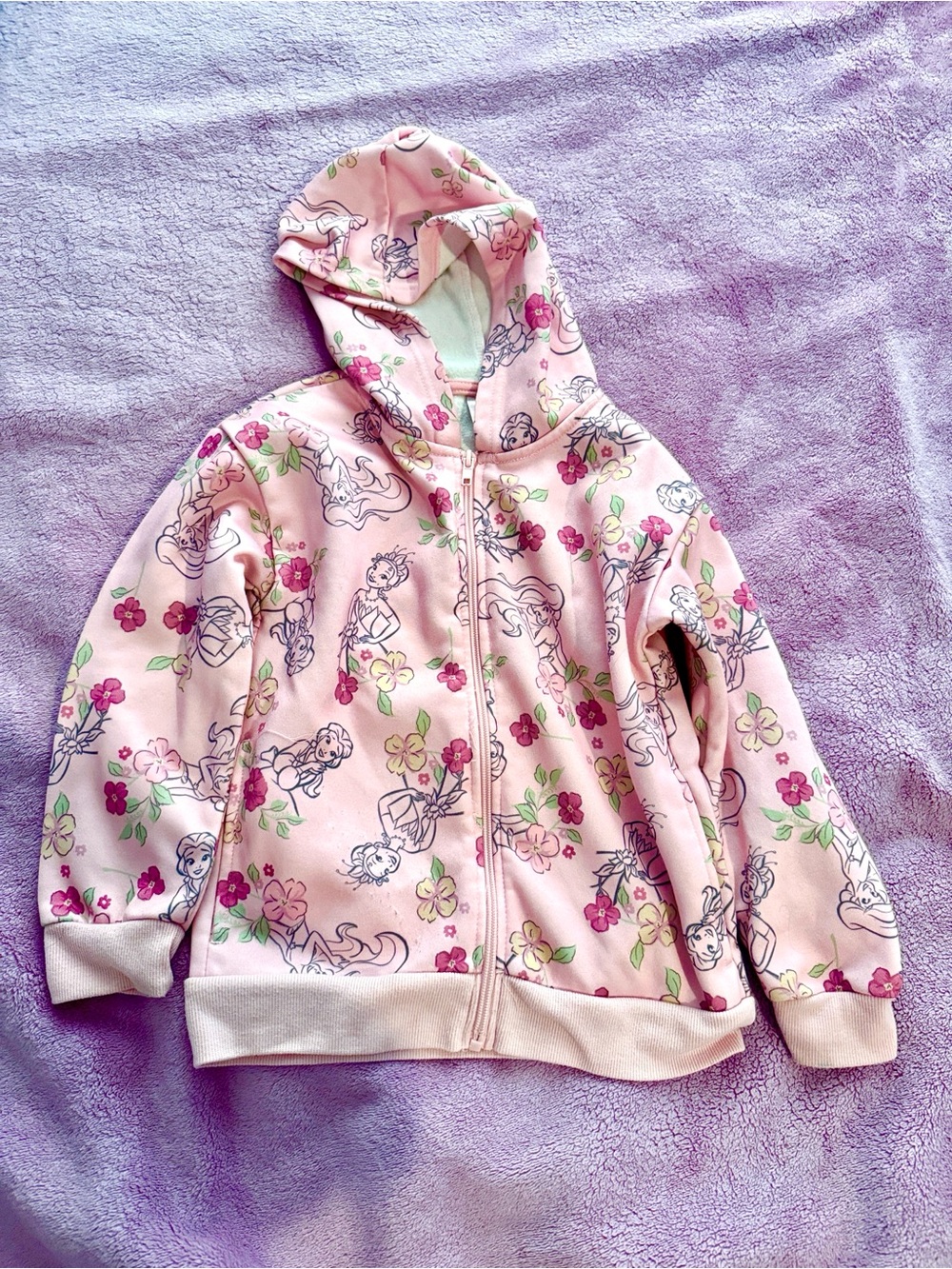 Disney Girls' Pink Floral Hooded Zip Sweater